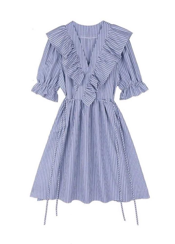 Blue Striped Ruffle Dress