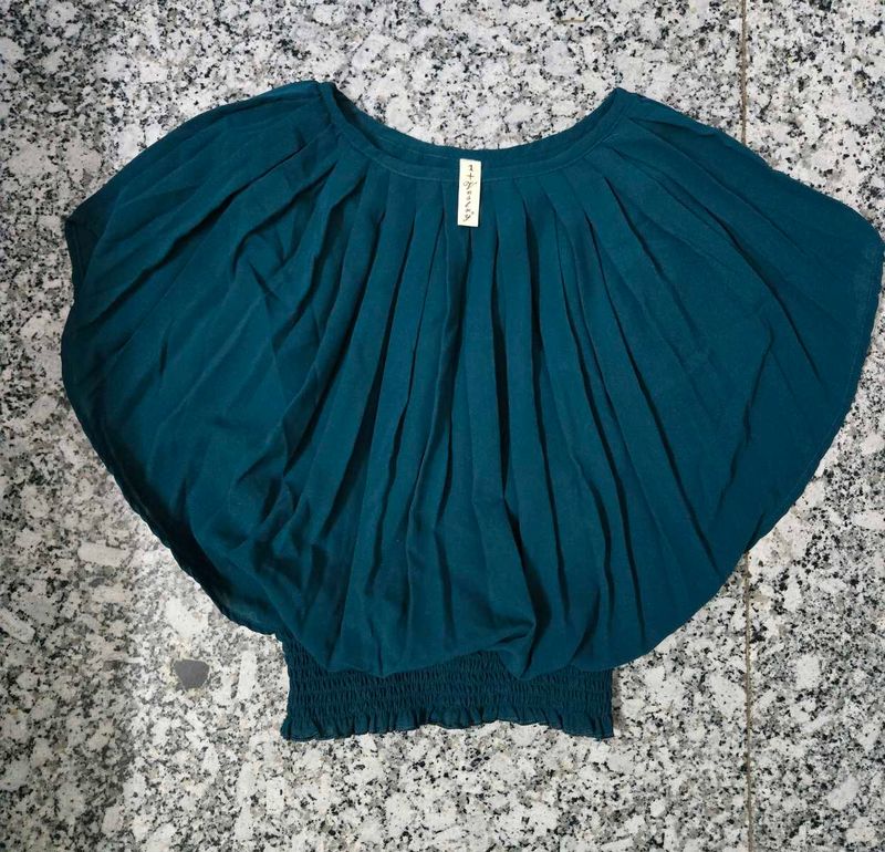 Teal Pleated Batwing Top