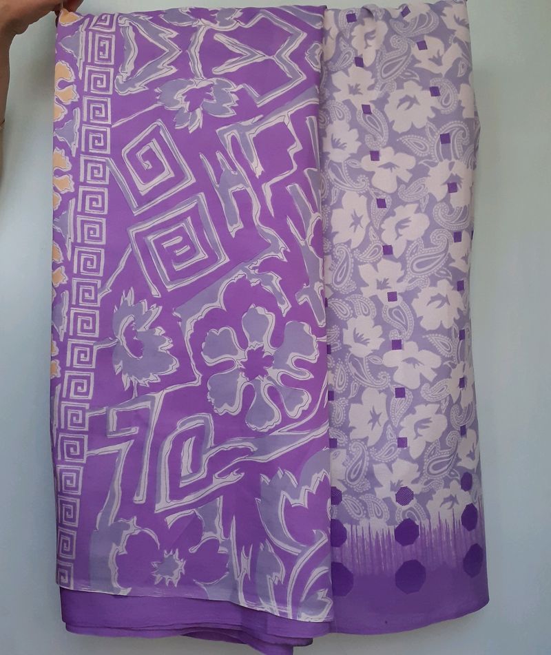 💜 Purple Lavender White Color Floral Design Printed Synthetic Sliky Saree Trendy Modern Stylish Saree Indian Traditional Sari For Girls Wife Women Ladies Casual Sare Purple Flower Pattern Sari