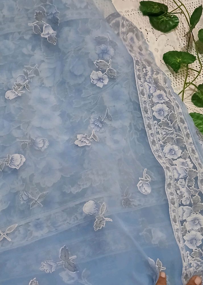 💙Power Blue Organza Light Weight Dupatta💙