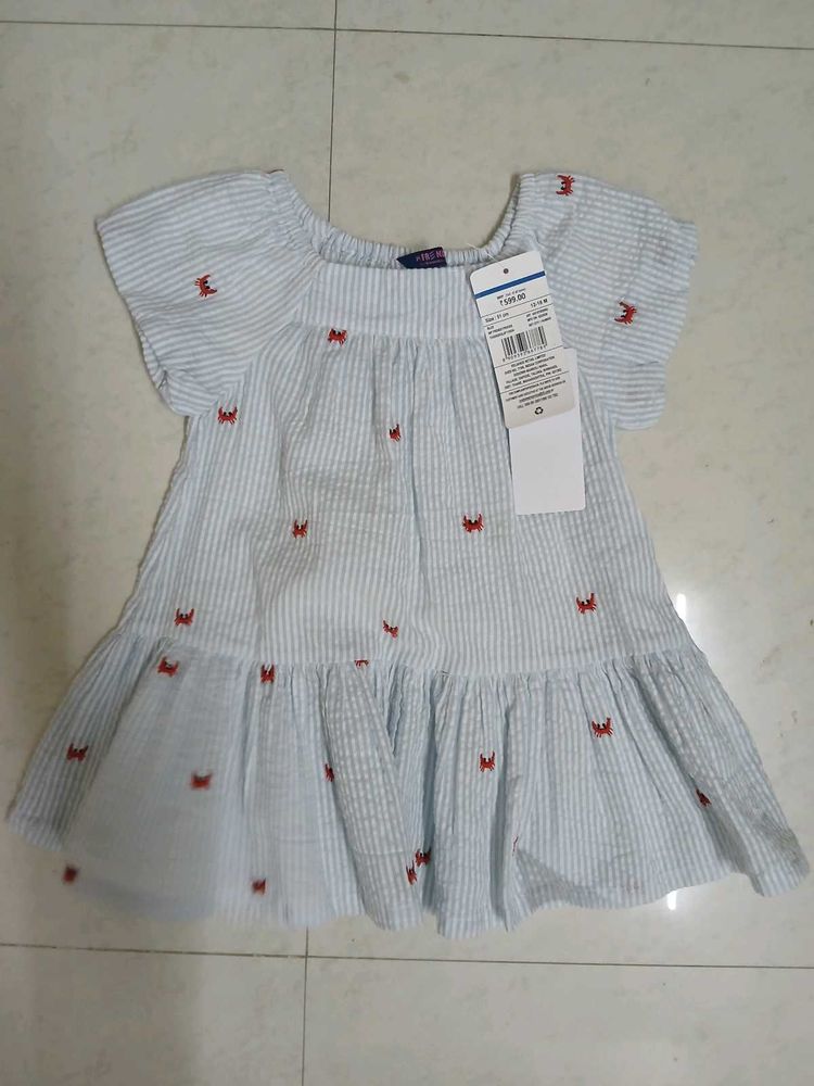 Striped Crab Print Baby Dress