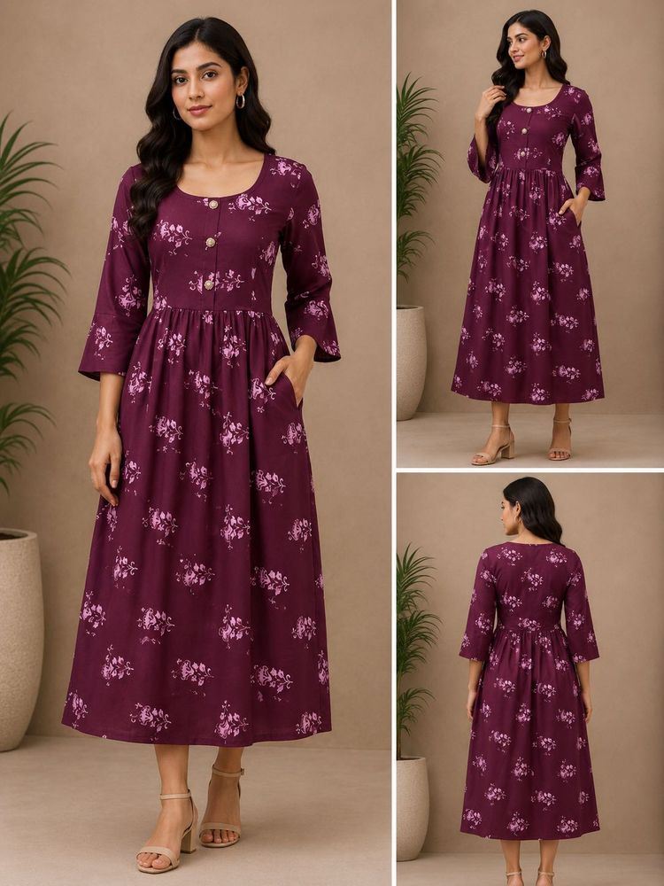 Burgundy Floral Midi Frock