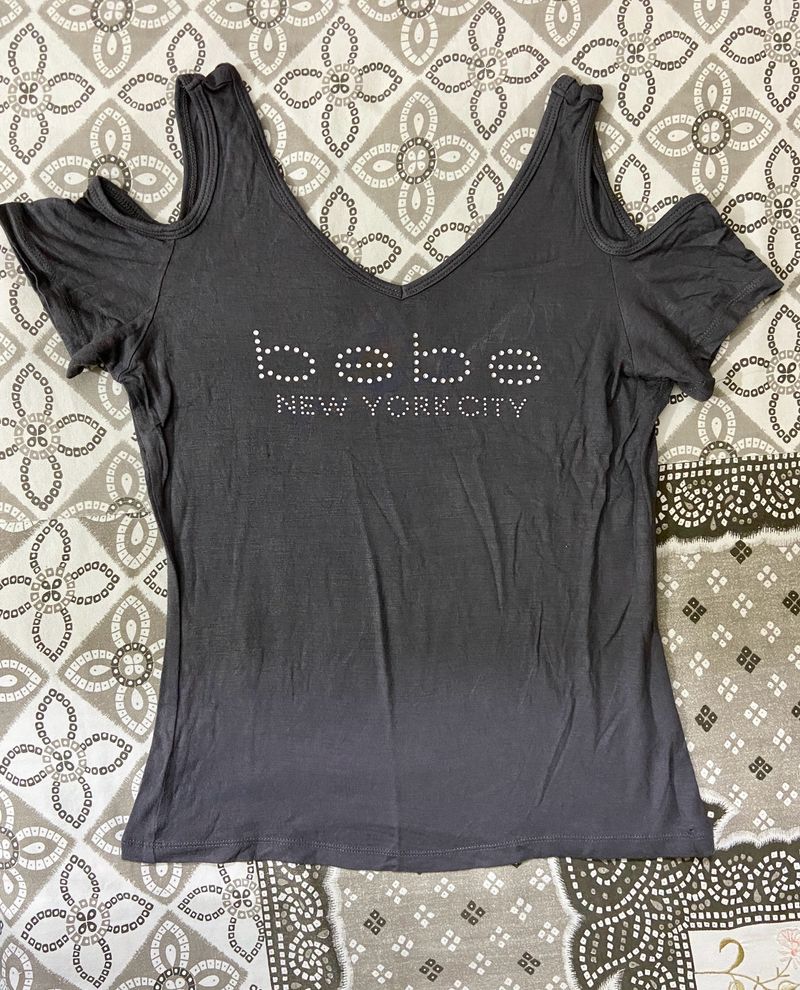 Y2k Bebe Cold Shoulder Top