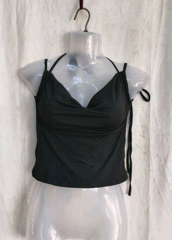 Sleek Black Halter Neck Crop Top