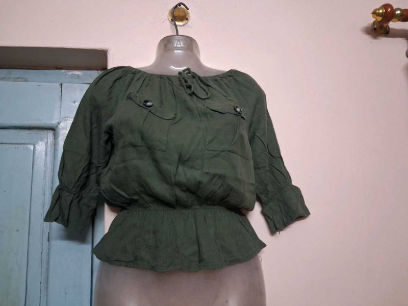 Olive Green Peplum Top