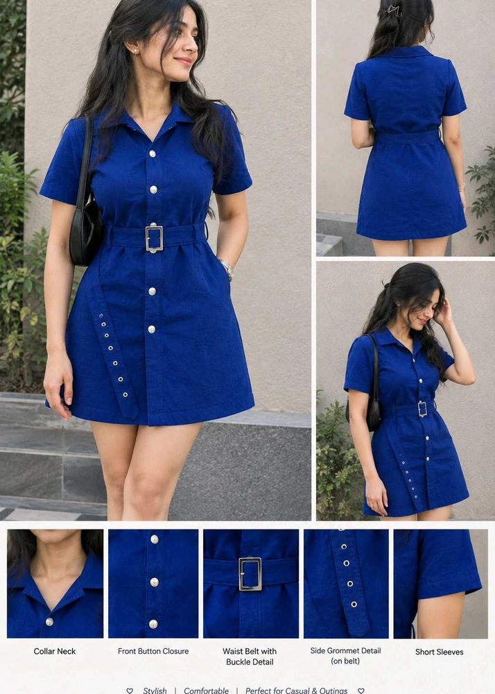 Stylish Blue Mini Dress with Belt
