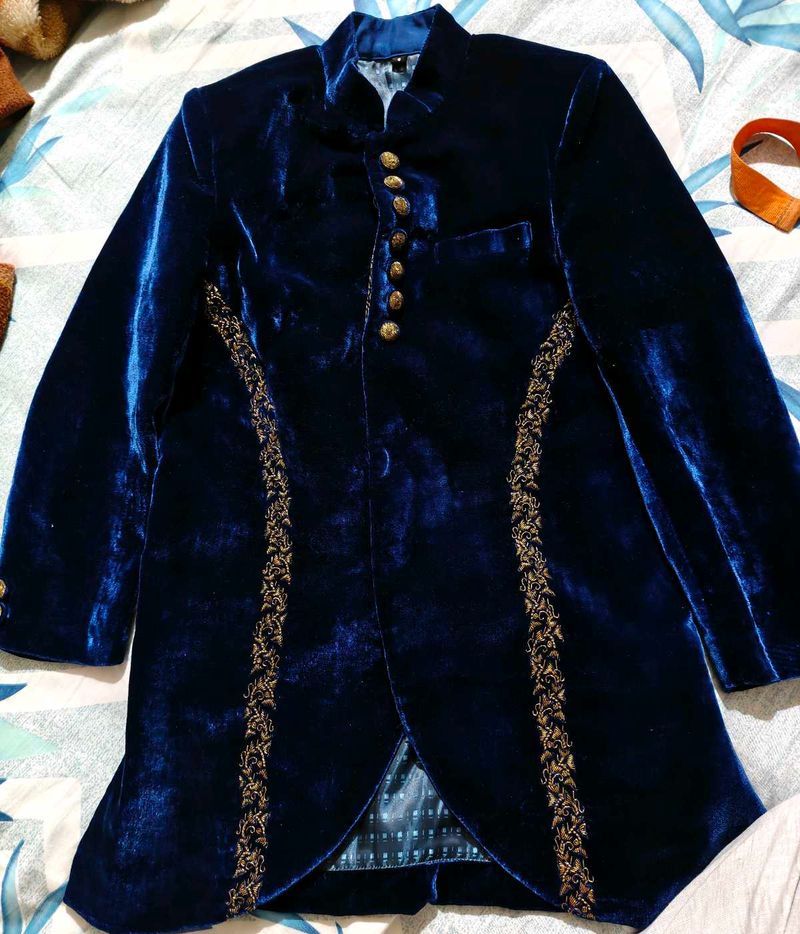 Men's Royal Blue Velvet Sherwani Jacket