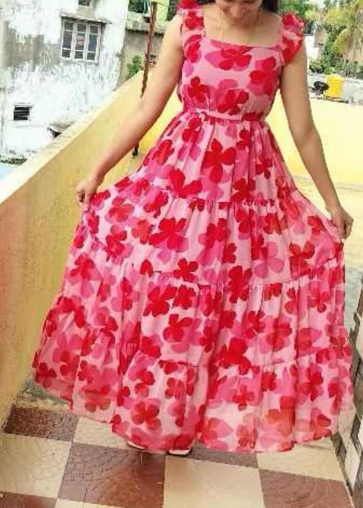 Pink Floral Tiered Maxi Dress