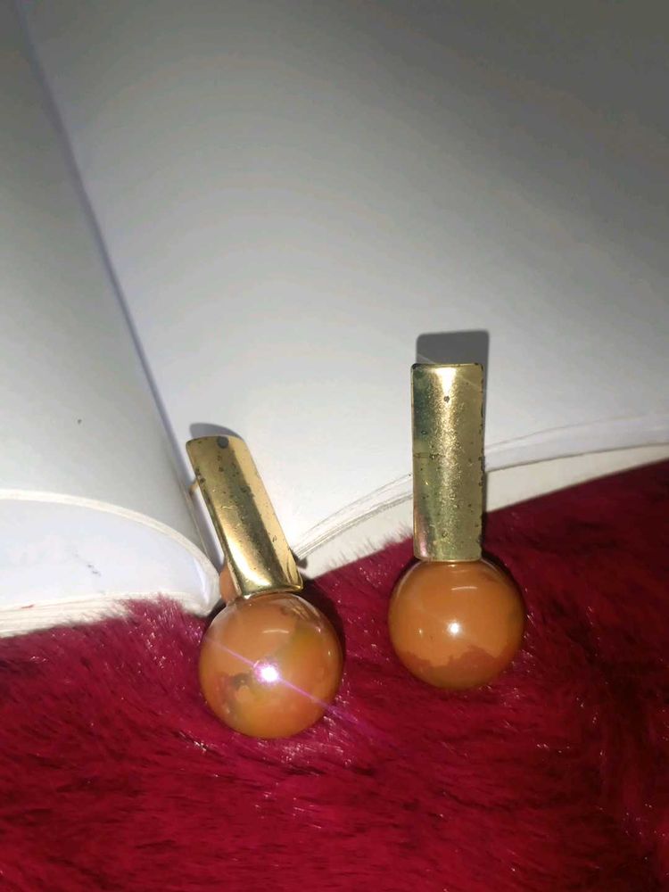 Vintage Amber &amp; Gold Tone Earrings