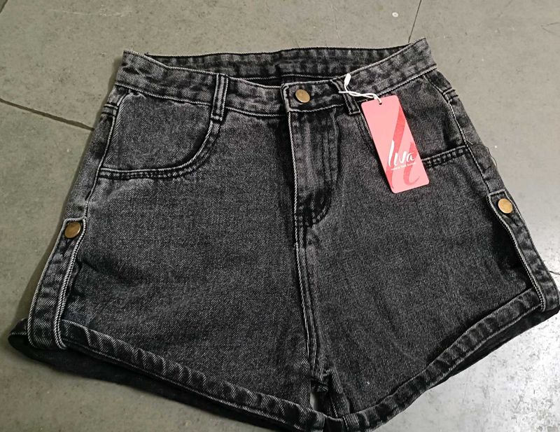 Washed Black Denim Shorts