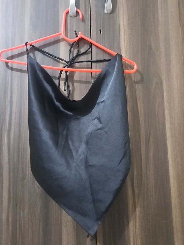 Satin Halter Neck Crop Top