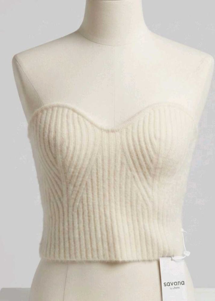 Cream Ribbed Bustier Top