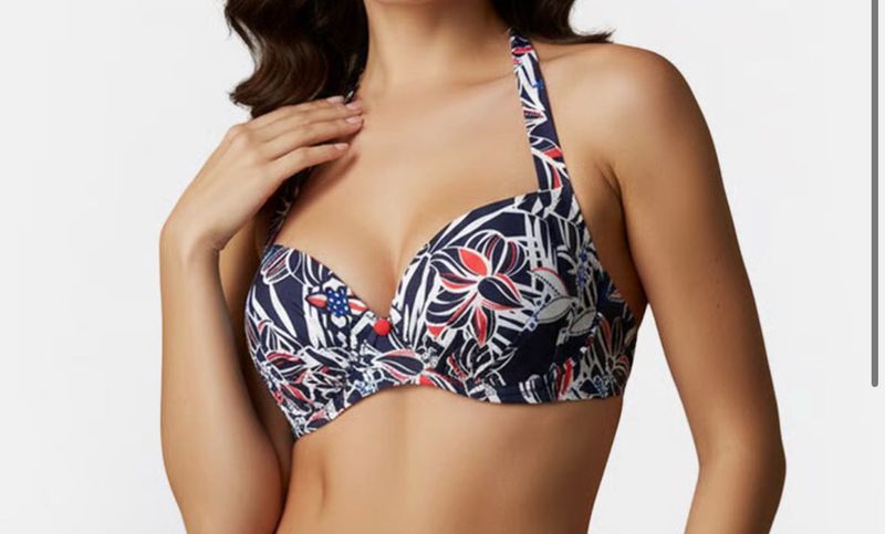 Chic Floral Print Halter Bikini Top
