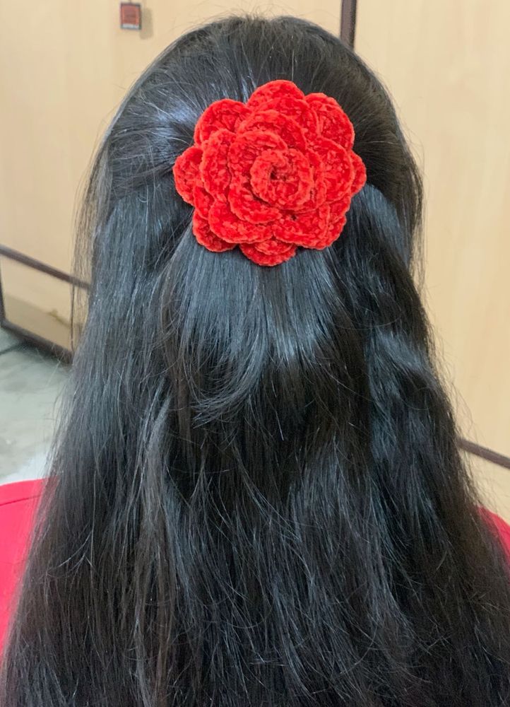 Red Velvet Rose Hair Clip