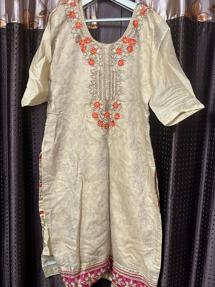 Women Tailor Made Kurta Brown With Embroidery