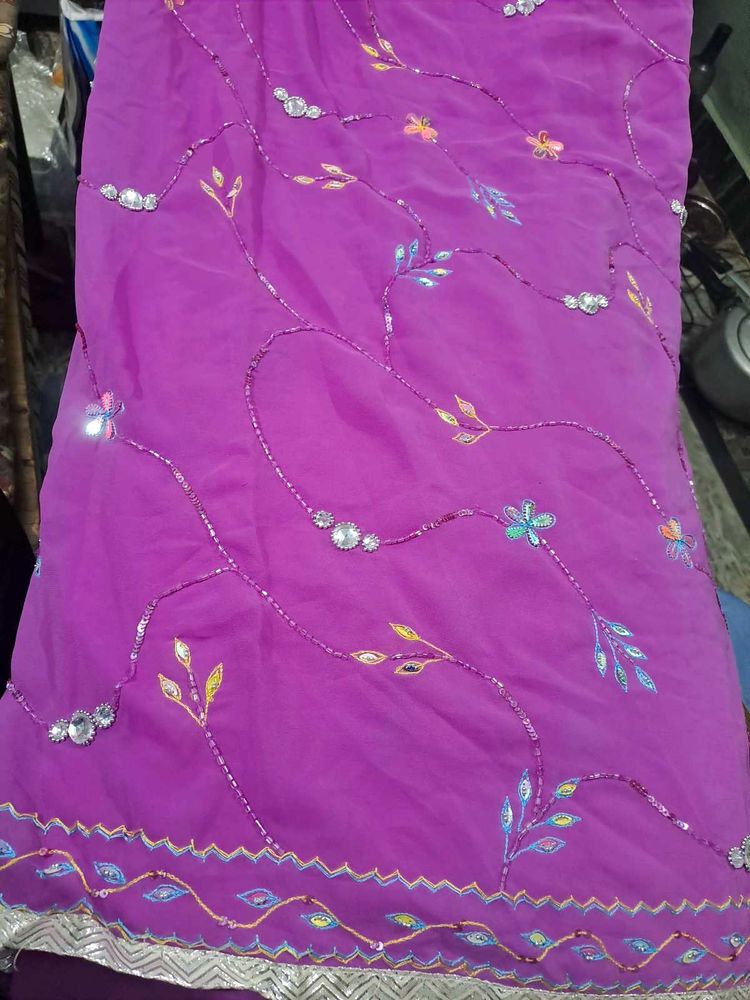 Magenta Embellished Saree