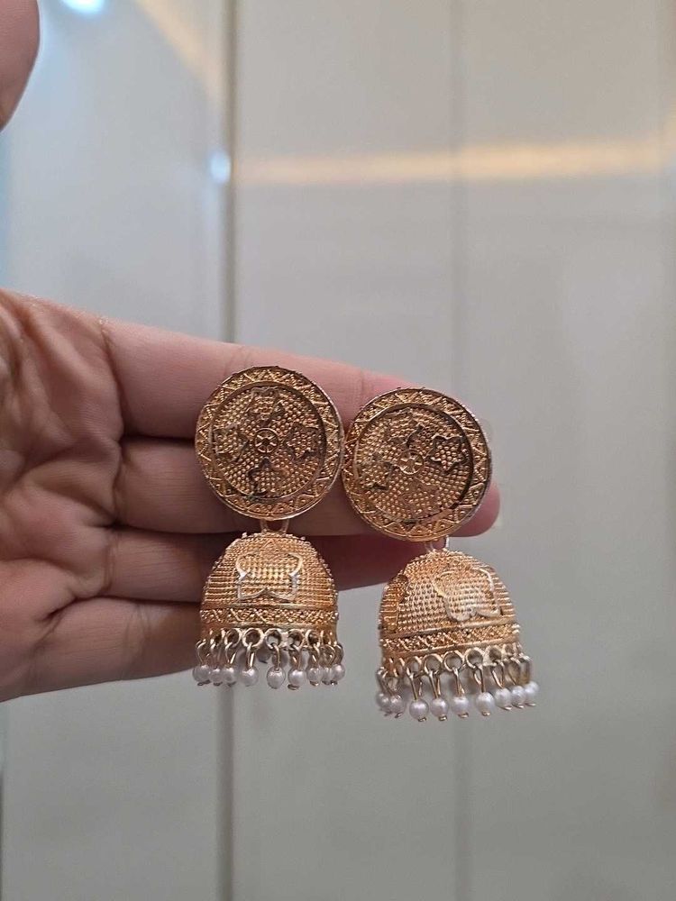 Gold Jhumka Earrings