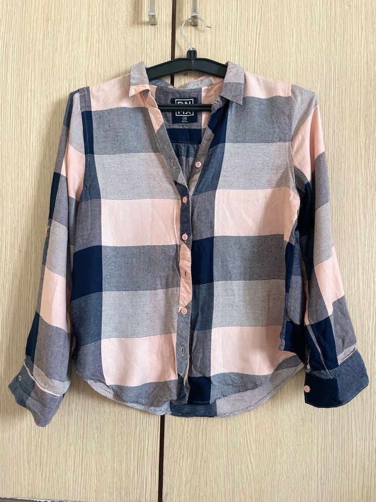 pink  &amp; Navy Plaid Button-Up Shirt