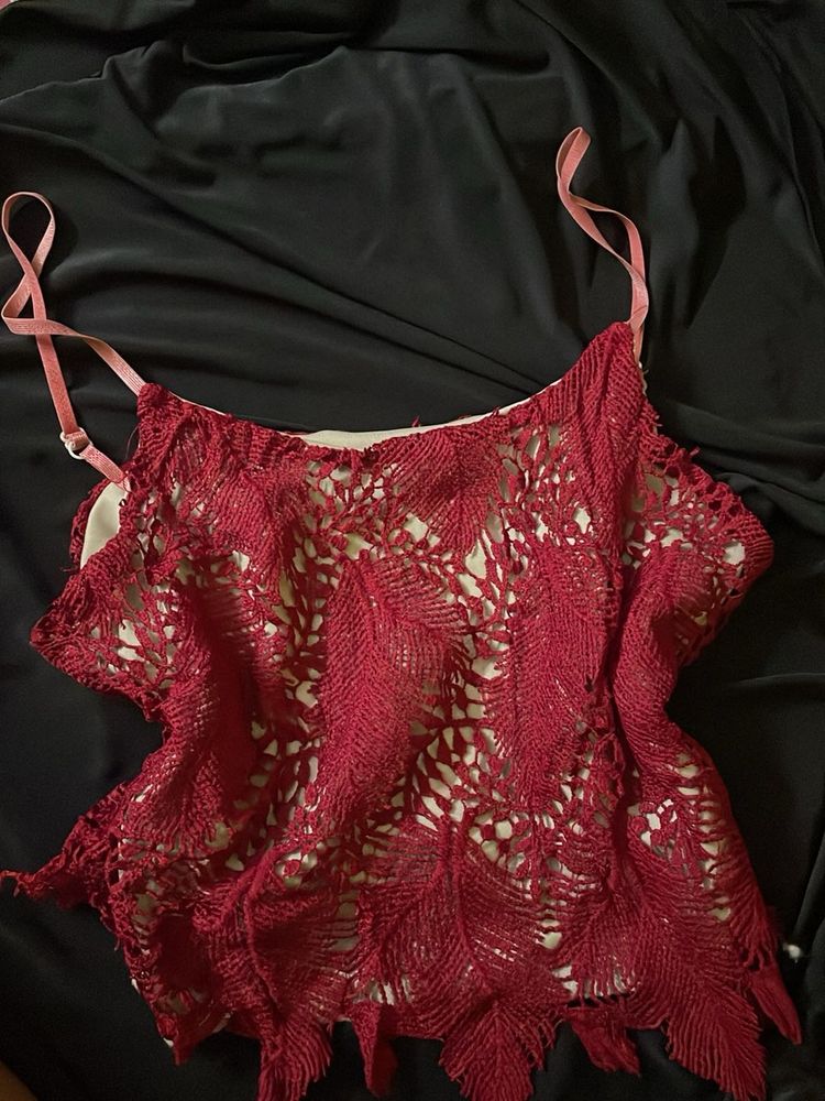 Chic Red Lace Blouse Top
