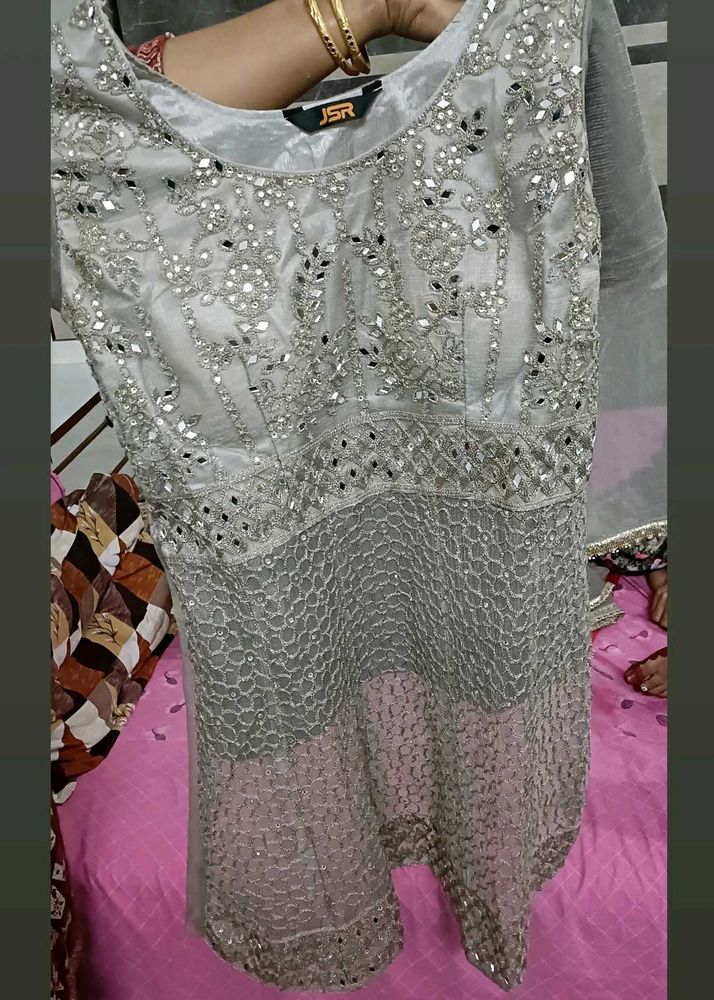Stunning Grey Embellished Kurta Set