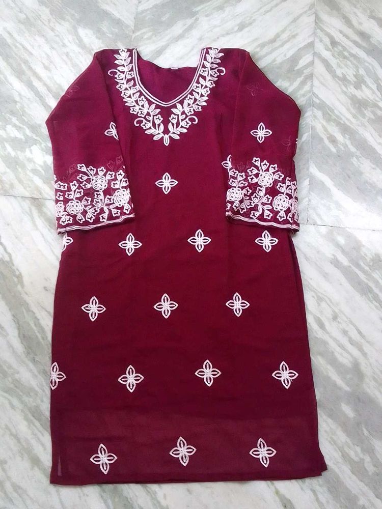 Maroon Embroidered Kurta