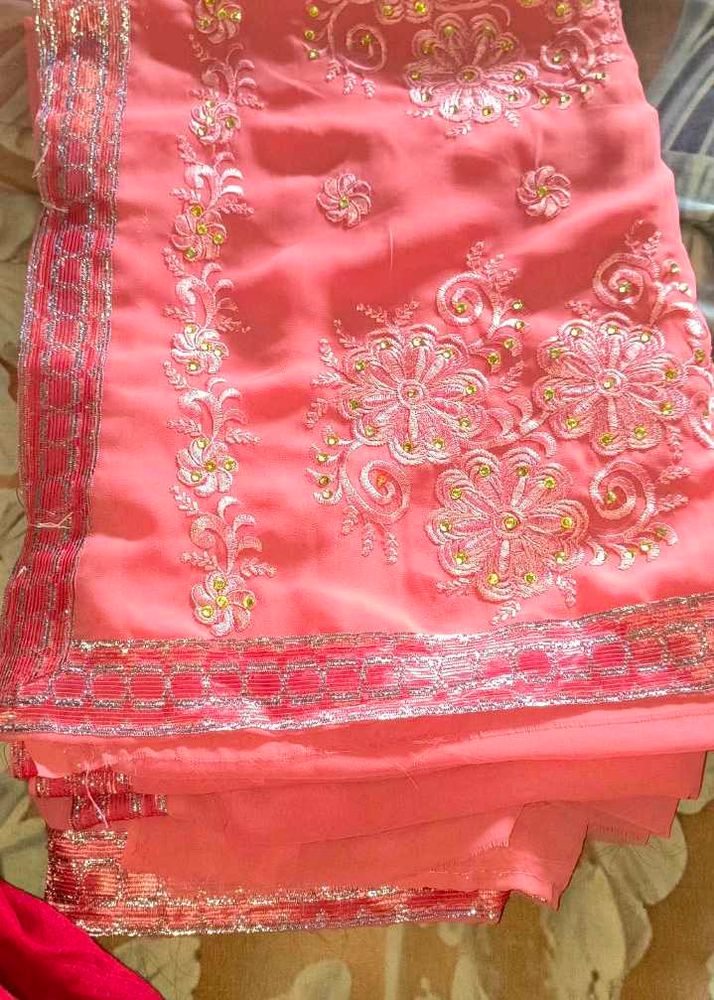 Beautiful Embroidered Pink Saree