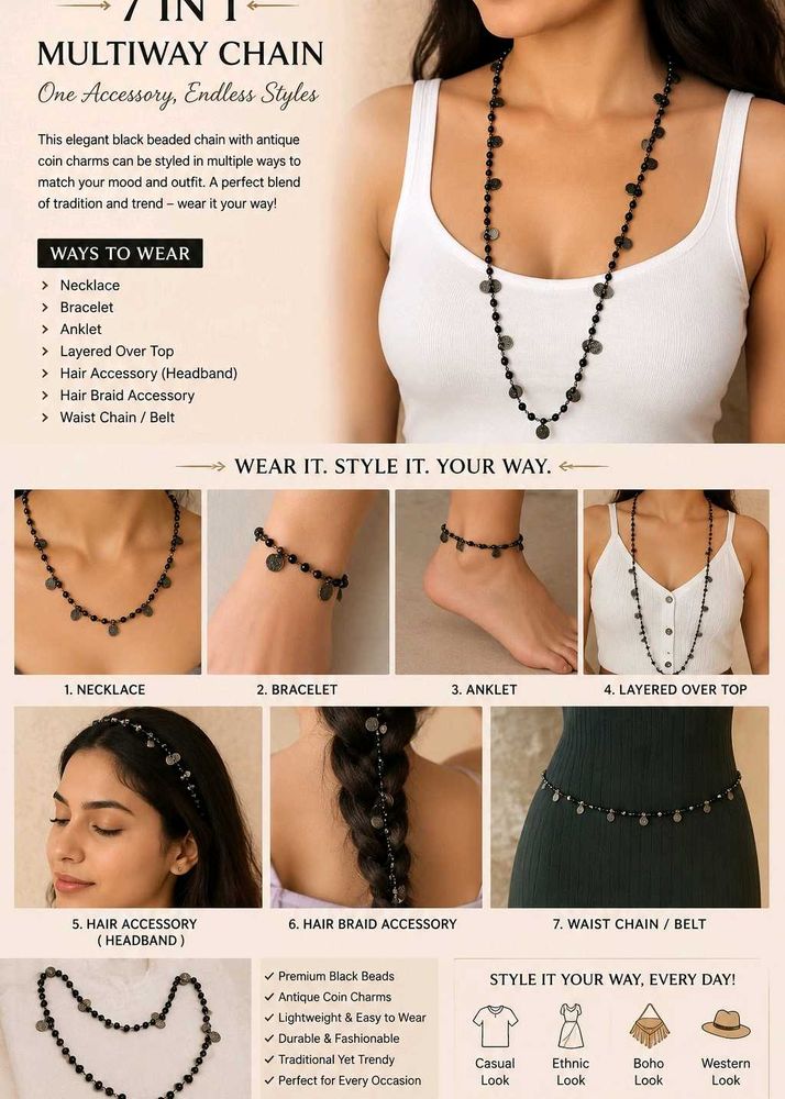 7-in-1 Multiway Beaded Coin Chain Necklace