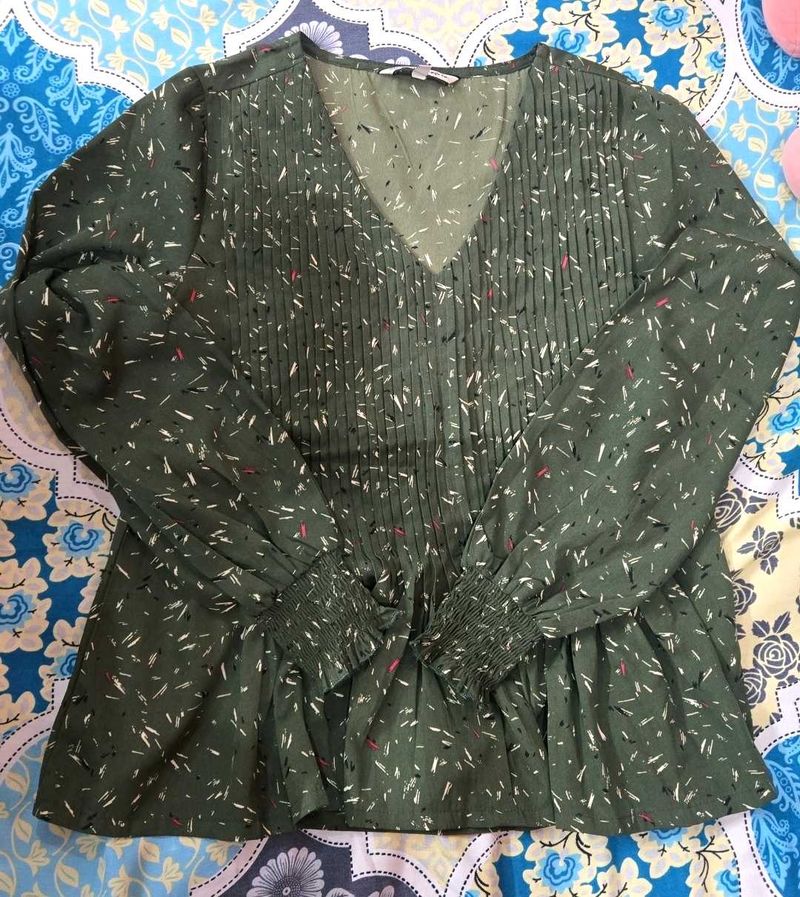 olive green casual plus office wear branded top