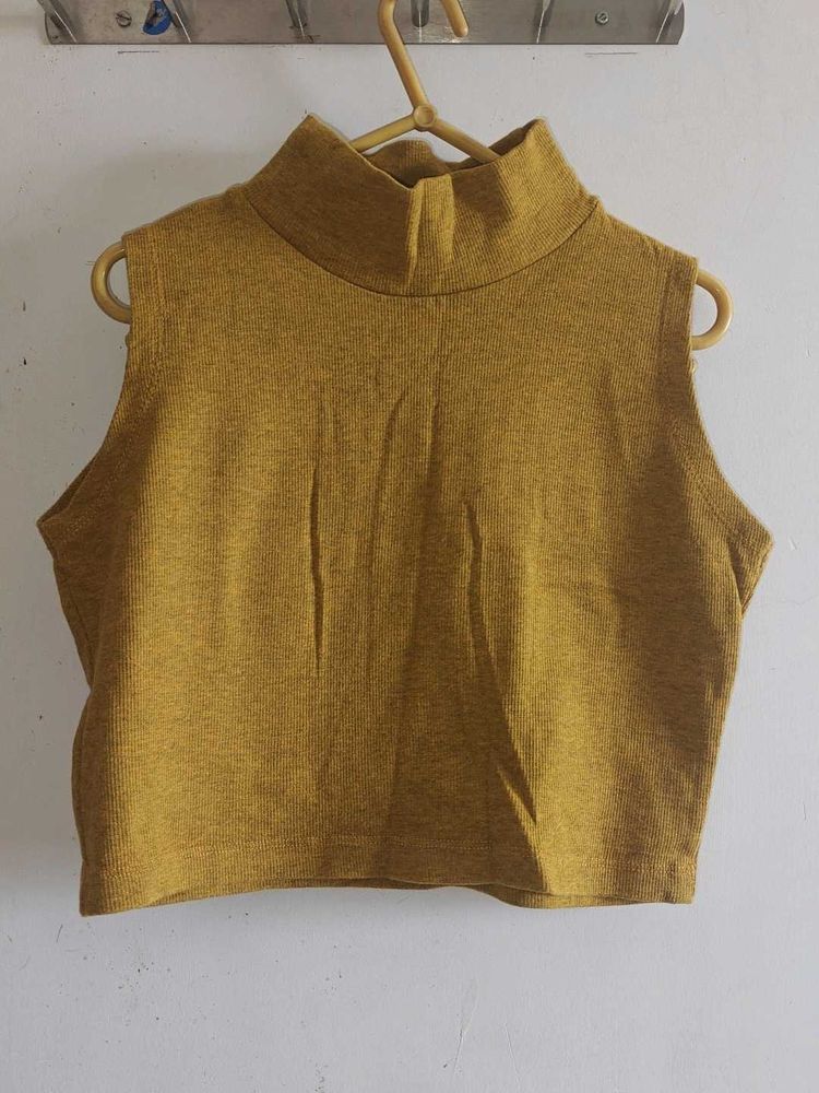 Mustard Sleeveless Turtleneck Top