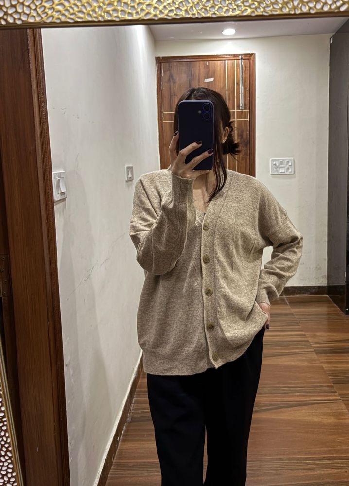 Beige Buttoned down Knit Cardigan