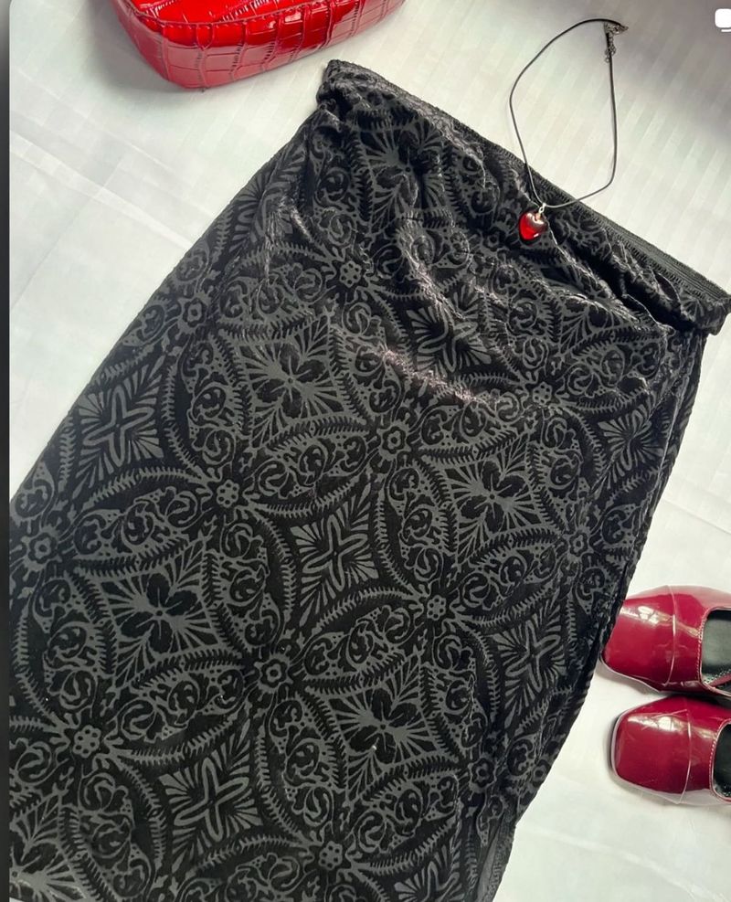 Black Velvet Printed Ethnic Skirt