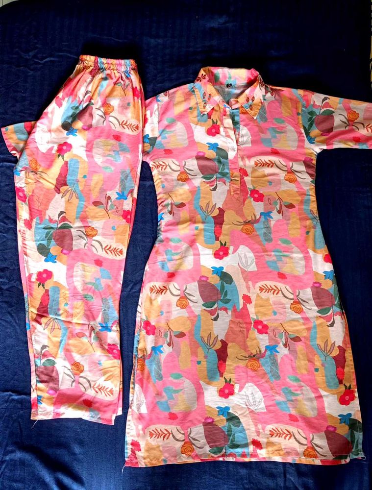 Vibrant Floral Print Kurta with Pants Set