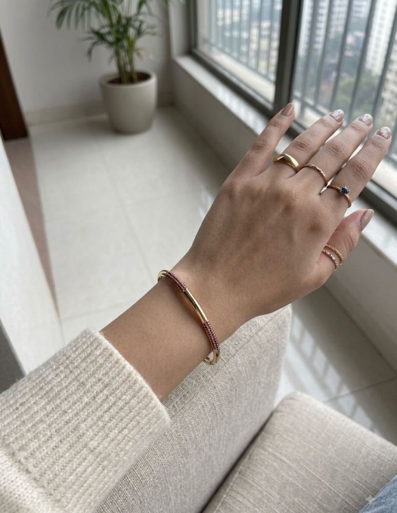 Elegant Gold &amp; Red Beaded Bangle