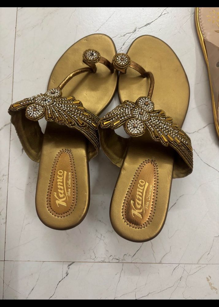 Embellished Gold Flat Sandals