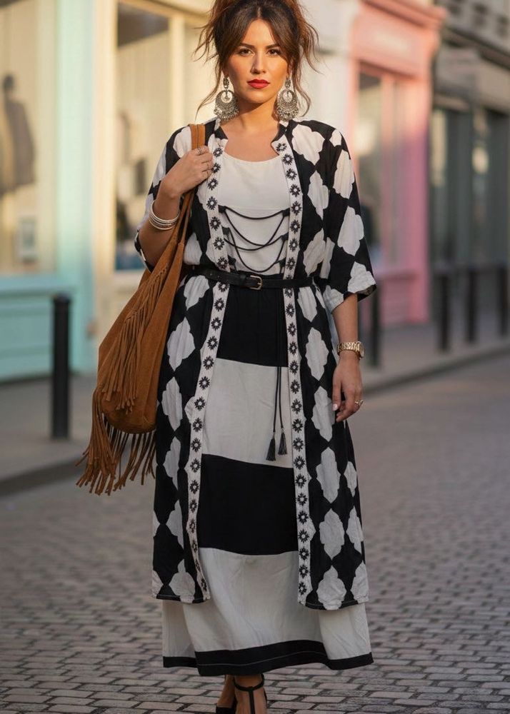 Boho Chic Black &amp; White Dress