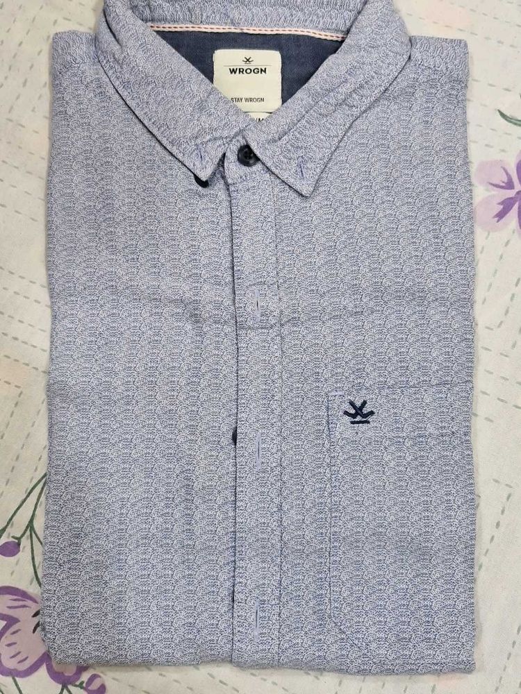 WROGN Men's Textured Blue Shirt