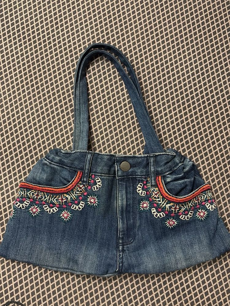 Boho Denim Tote Bag