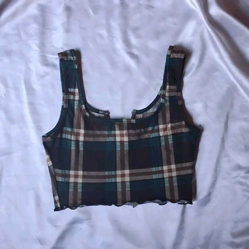 Green Plaid Crop Top