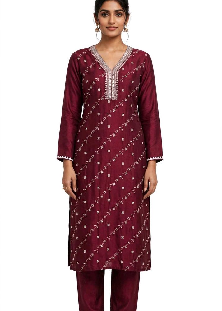 Elegant Maroon Embroidered Kurta Set