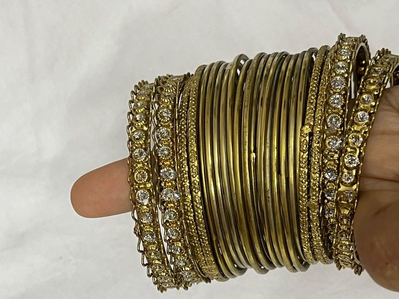Elegant Gold-Tone Bangles with CZ Stones