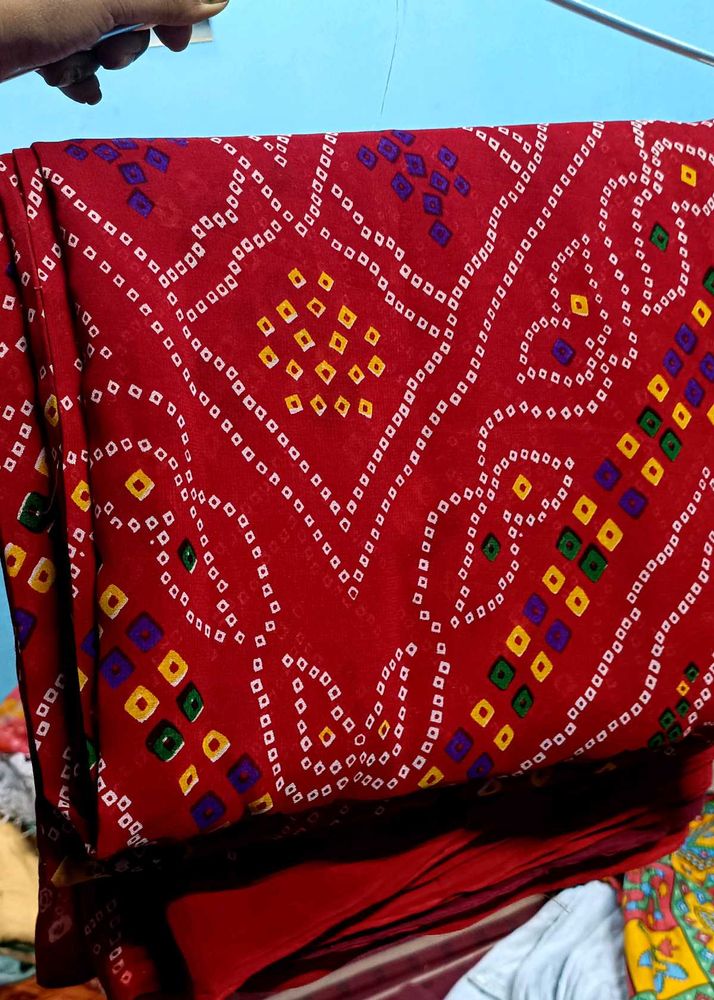 Red Bandhani Saree - Traditional Style