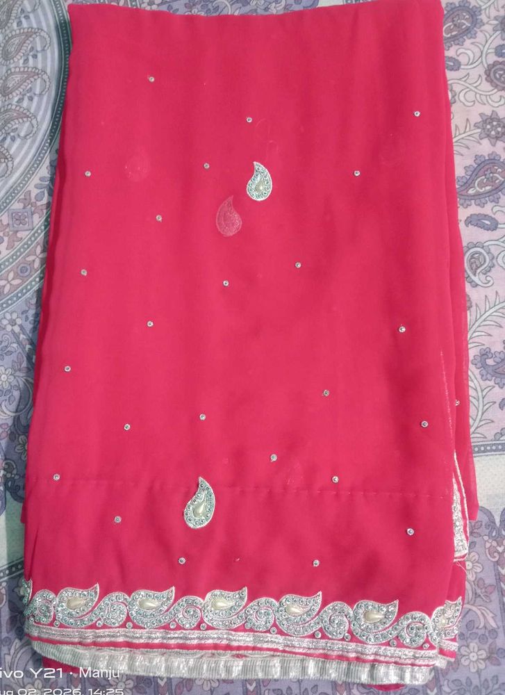 Pink Saree with Sequins and Border