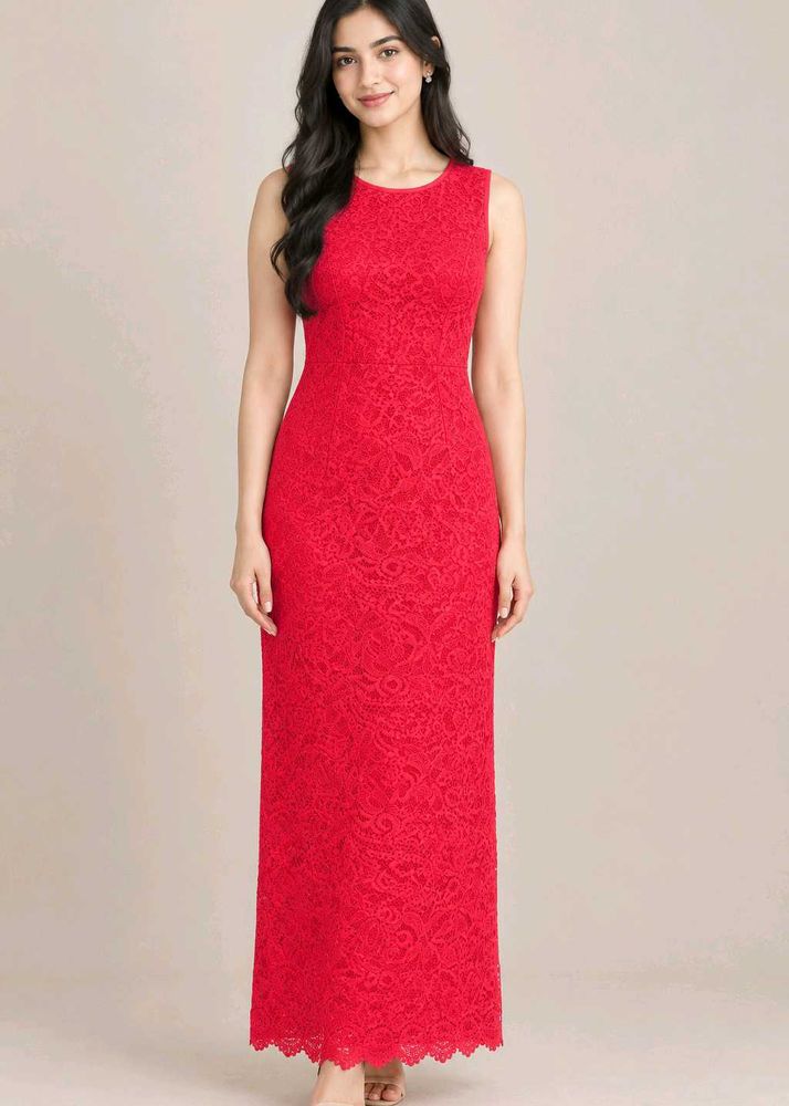 Elegant Red Lace Maxi Dress