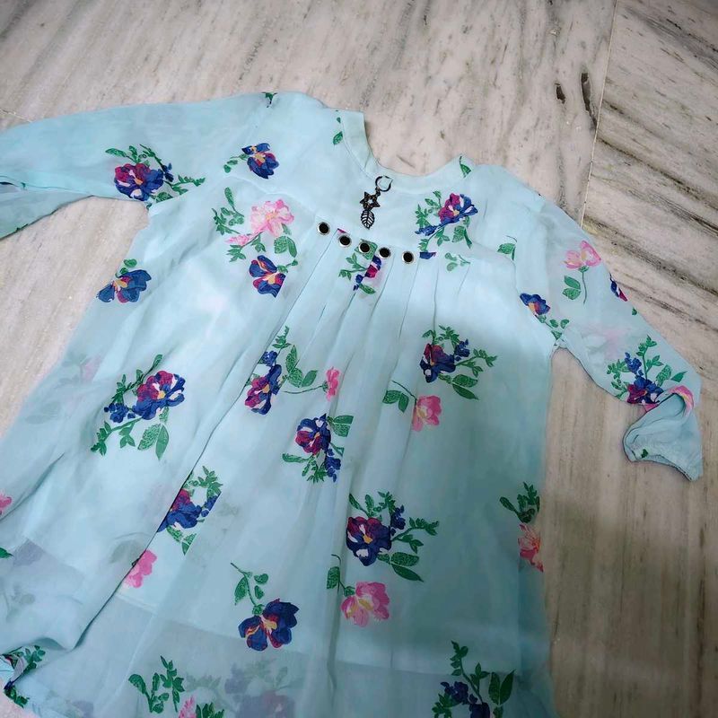 Light Blue Floral Print Kurta