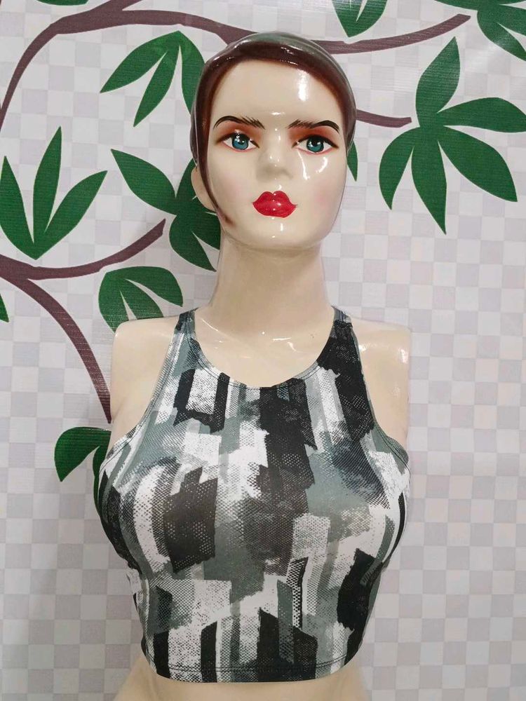 (900)Abstract Print Crop Top