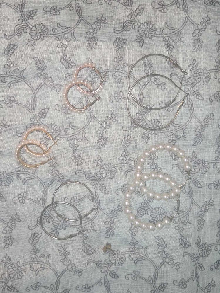 Set of 6 Earrings | 5 Hoops + 1 Stud Pair | Pearl