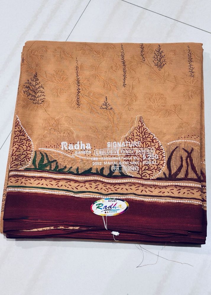 Elegant Brown Floral Print Saree