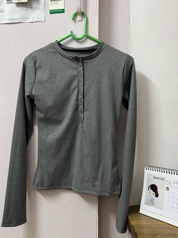 grey henley long sleeve top