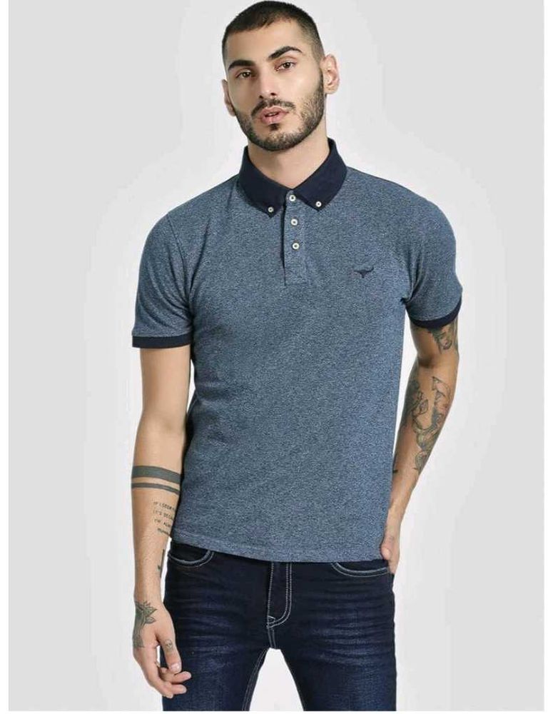 Men's Blue Textured Polo T-Shirt