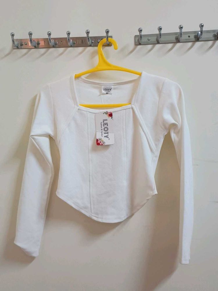 Women's White Long Sleeve Square Neck Top